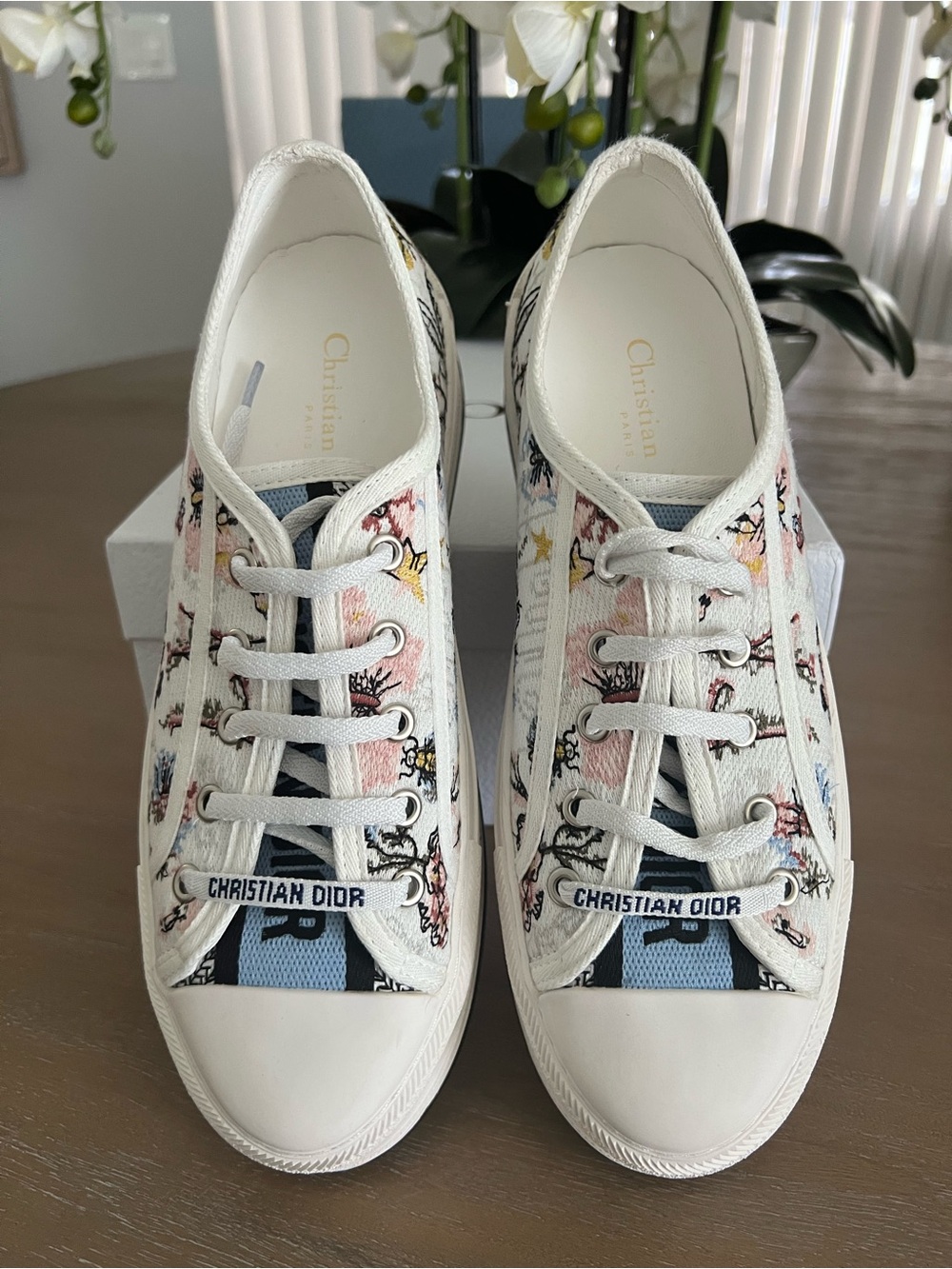 Christian Dior Floral Canvas Low-Top Sneakers - White with Pastel Accents